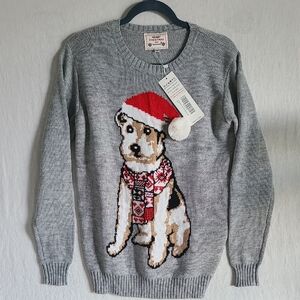 NWT Daisys Boutique Gray Sweater With Christmas Holiday Festive Dog Size Medium